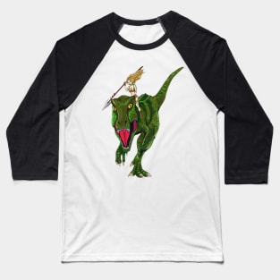 Woman Riding Dinosaur T Rex Baseball T-Shirt